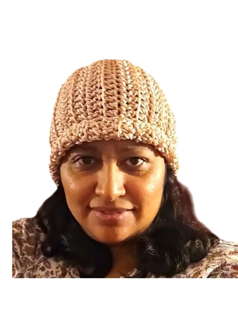 Handmade Crochet Pom pom Beanie hat Pink hollow out stitch Retro Nylon Art